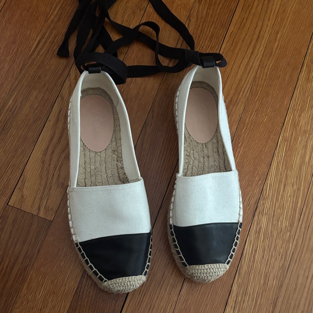 J. Crew Two-Tone Espadrille Flats with Ankle Ties - White & Black